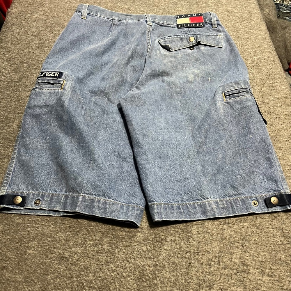 Tommy Hilfiger Vintage Denim Cargo Shorts Light Wash Baggy 90s Mens 32